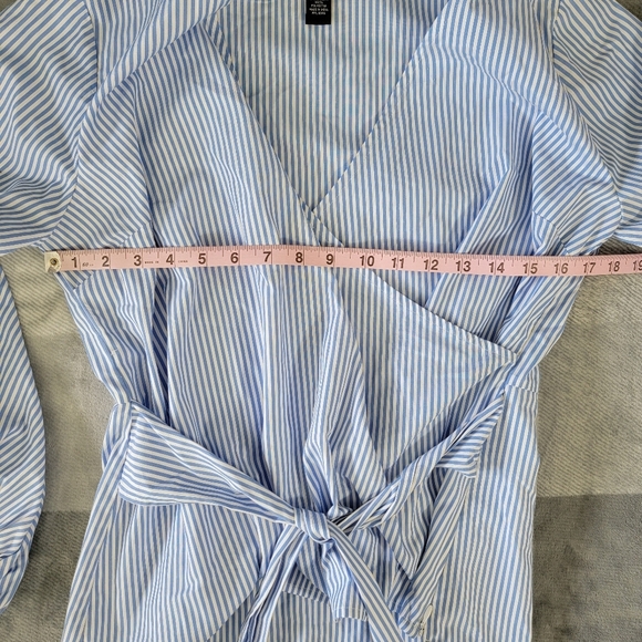 INC International Concepts Blue Striped Pink Floral Balloon Sleeve Blouse Medium - Picture 11 of 12